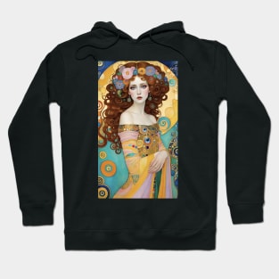 Gustav Klimt's Opulent Muse: Inspired Woman in Golden Splendor Hoodie